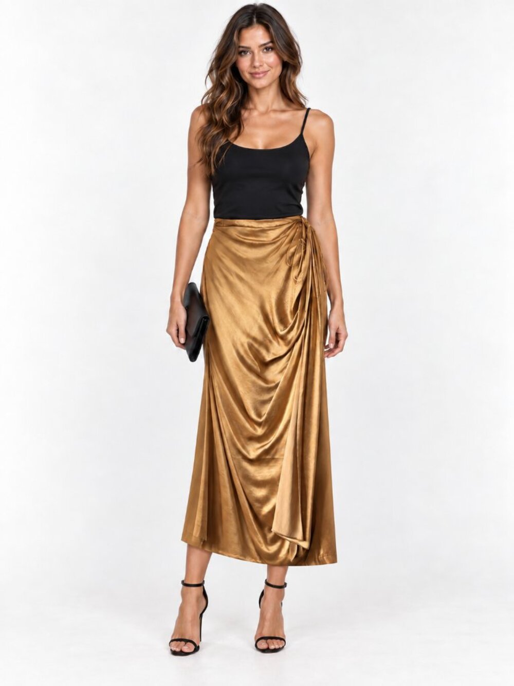 Muse by Marchesa Idra Satin Maxi Skirt Mustard Gold Draped Size 10 NWT